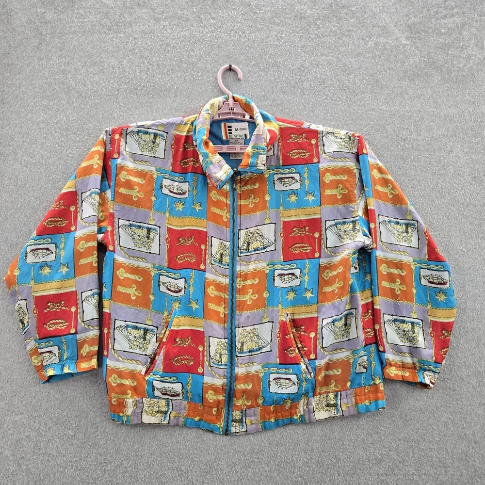 EVR Women Jacket M Multicolor Polyester Silk‎ Geometric Sailboat Rope